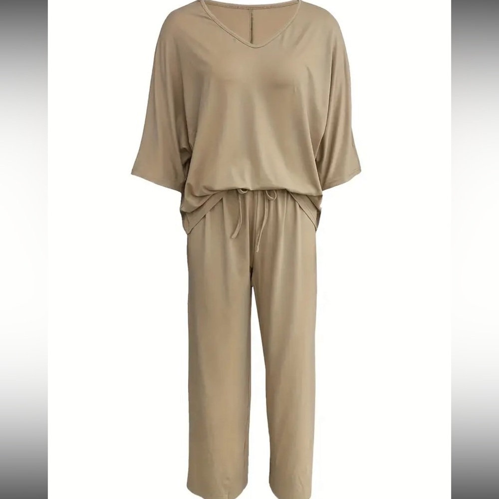 Knit Pant Set Wide Leg- Khaki - XL  NWT - Picture 2 of 6